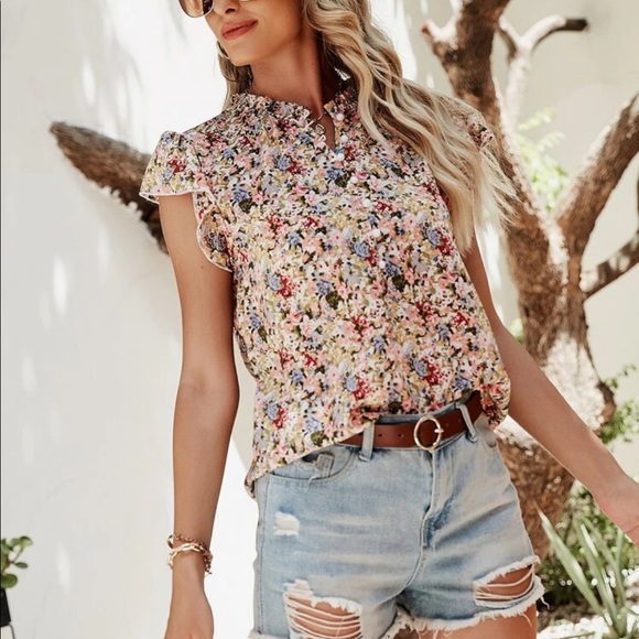 Boho half button floral print blouse - Picture 5 of 8